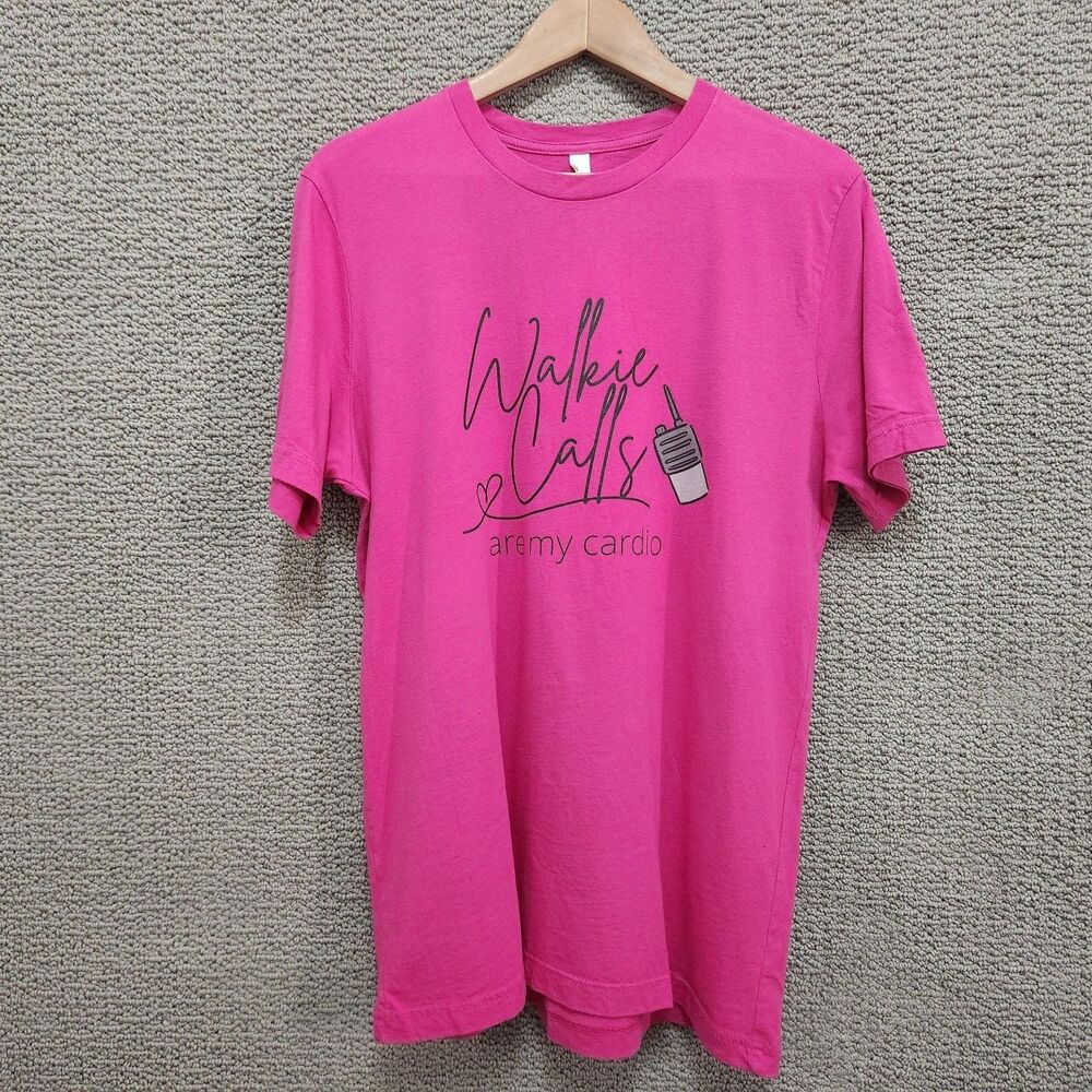 BELLA+CANVAS Women's Pink Walkie Calls Are My Cardio Graphic T-Shirt Size L